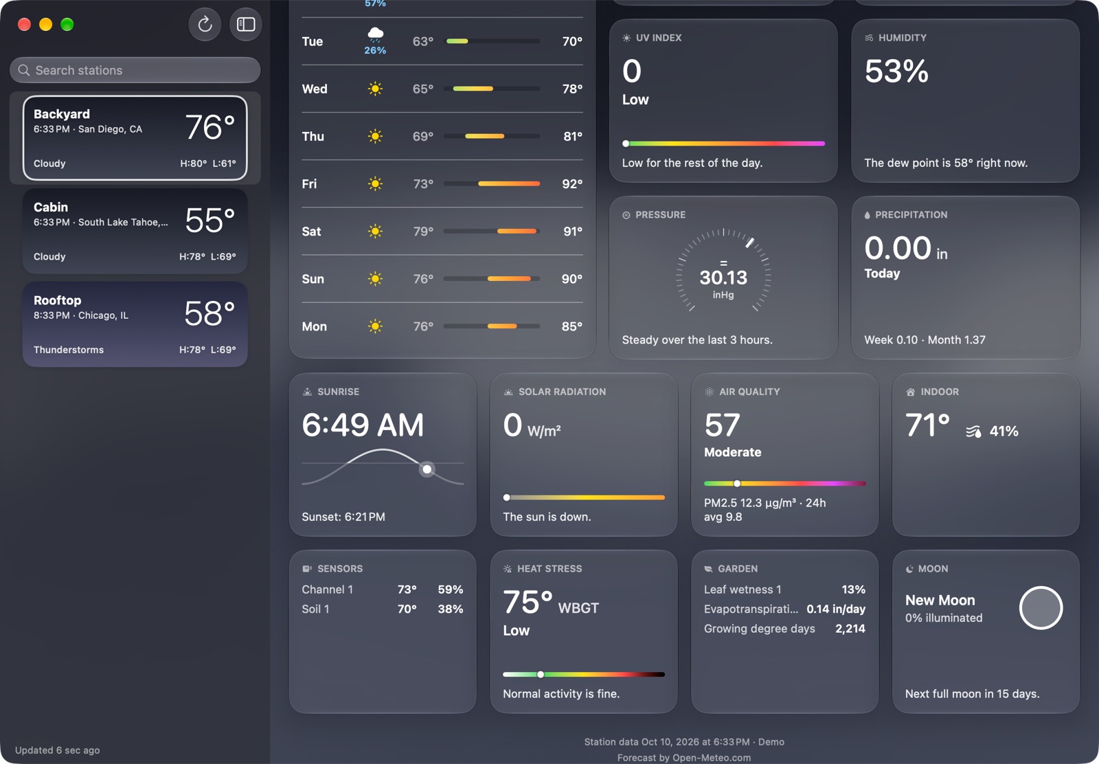 Stratus showing demo weather stations and condition modules